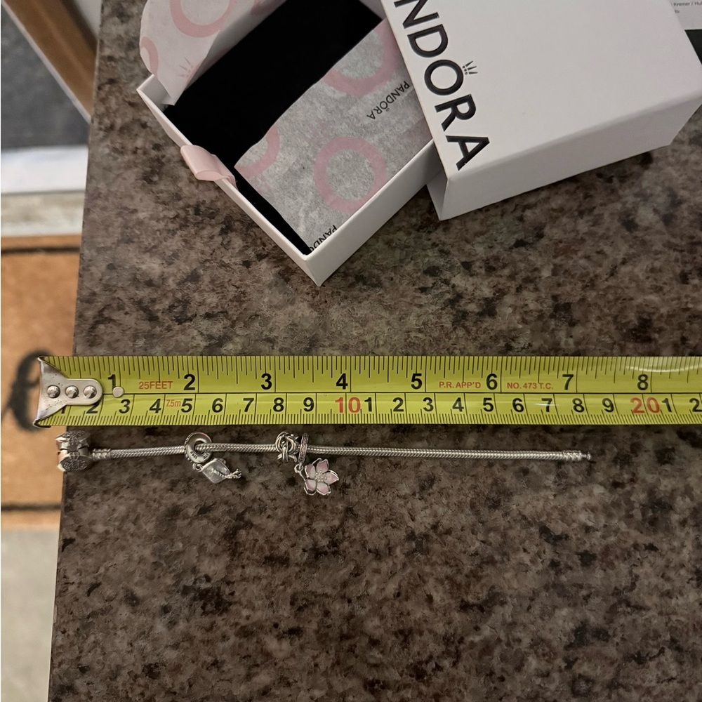 Pandora Silver Bracelet with Cherry Blossom Dangle Charm! - Picture 10 of 11